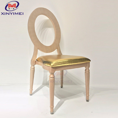 Chaise de salle à manger en métal moderne simple dossier rond coussin d'or Imitation de grain de bois